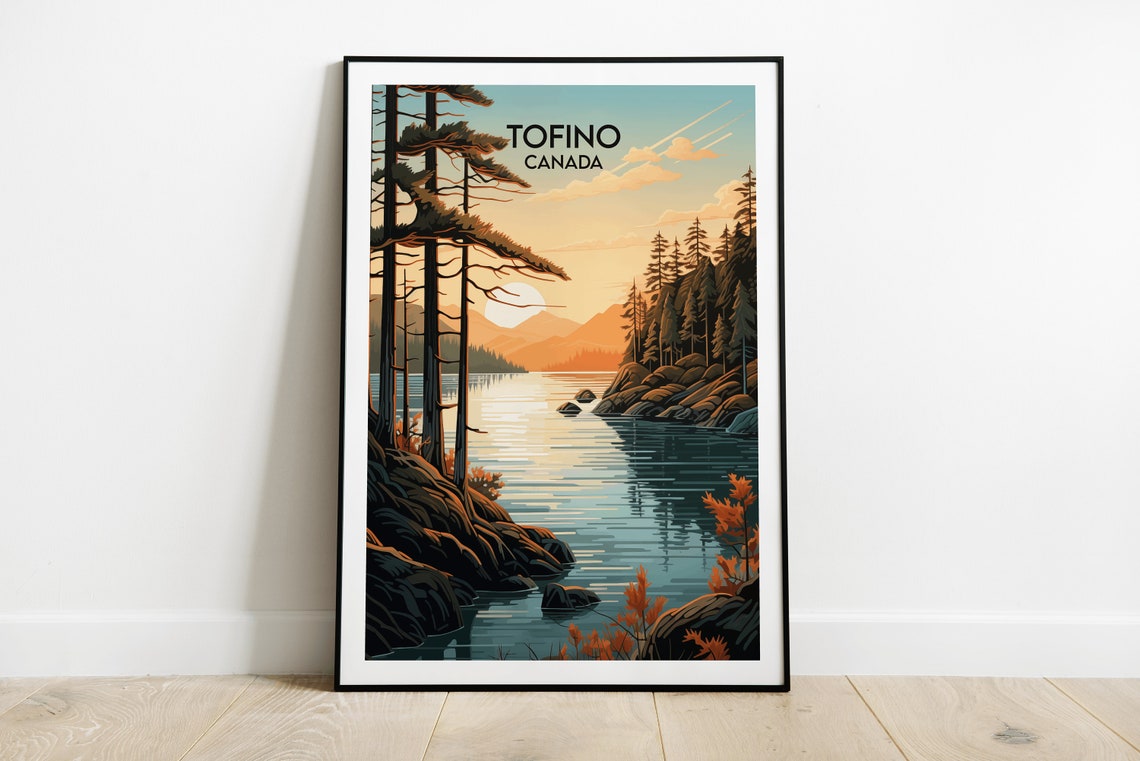 Tofino Canada Coastal Sunset Pine Forest Vintage Travel Poster