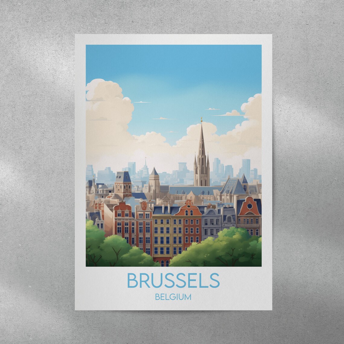 Brussels Belgium Historic Skyline Church Spire Europe Travel Poster - Image 3