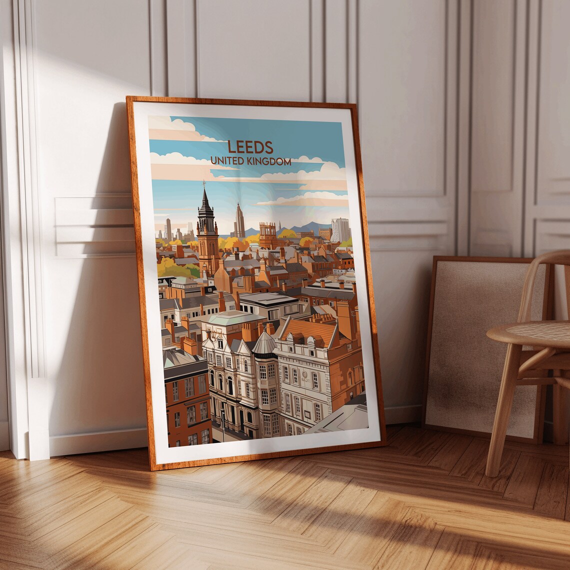 Leeds United Kingdom Historic Rooftops Skyline Vintage Travel Poster - Image 3