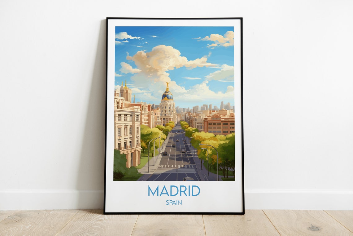Madrid Spain Grand Boulevard Metropolis Dome Vintage Travel Poster