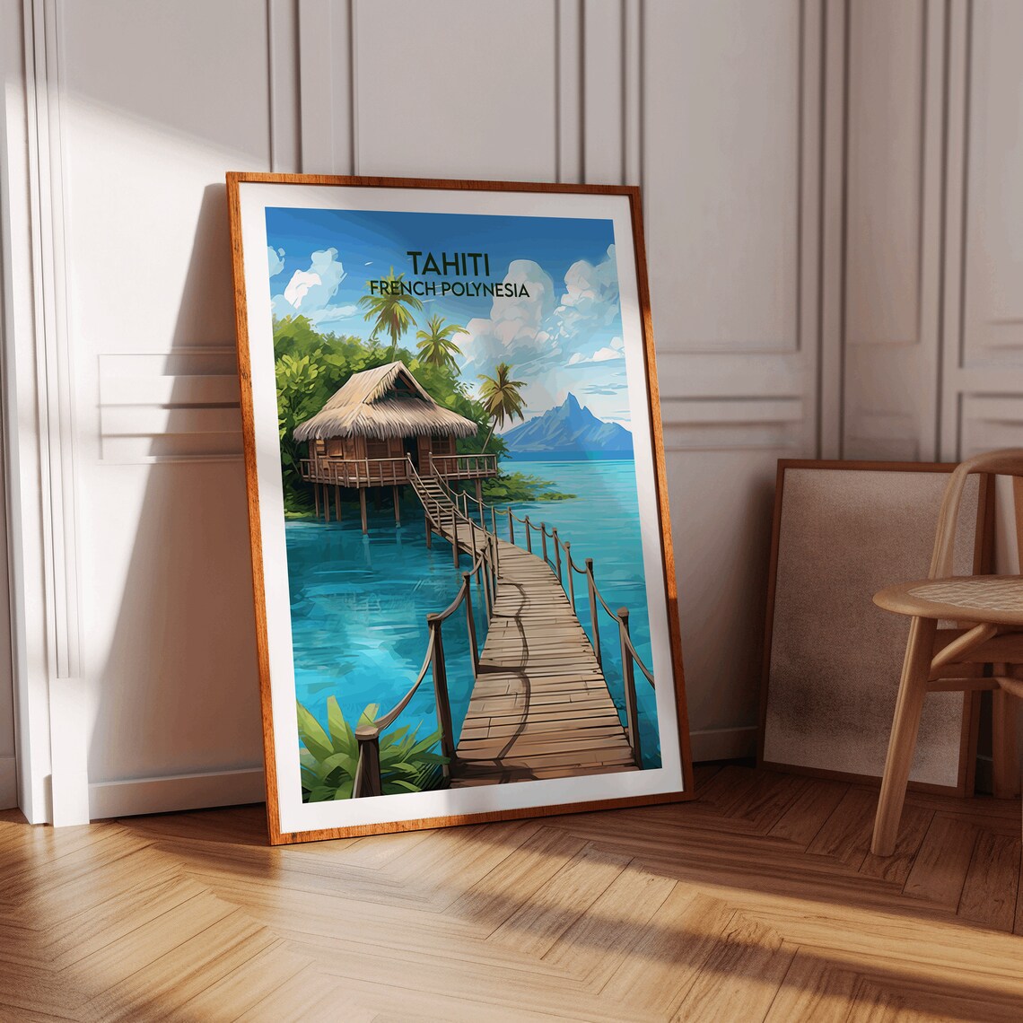 Tahiti French Polynesia Overwater Bungalow Tropical Lagoon Poster - Image 2