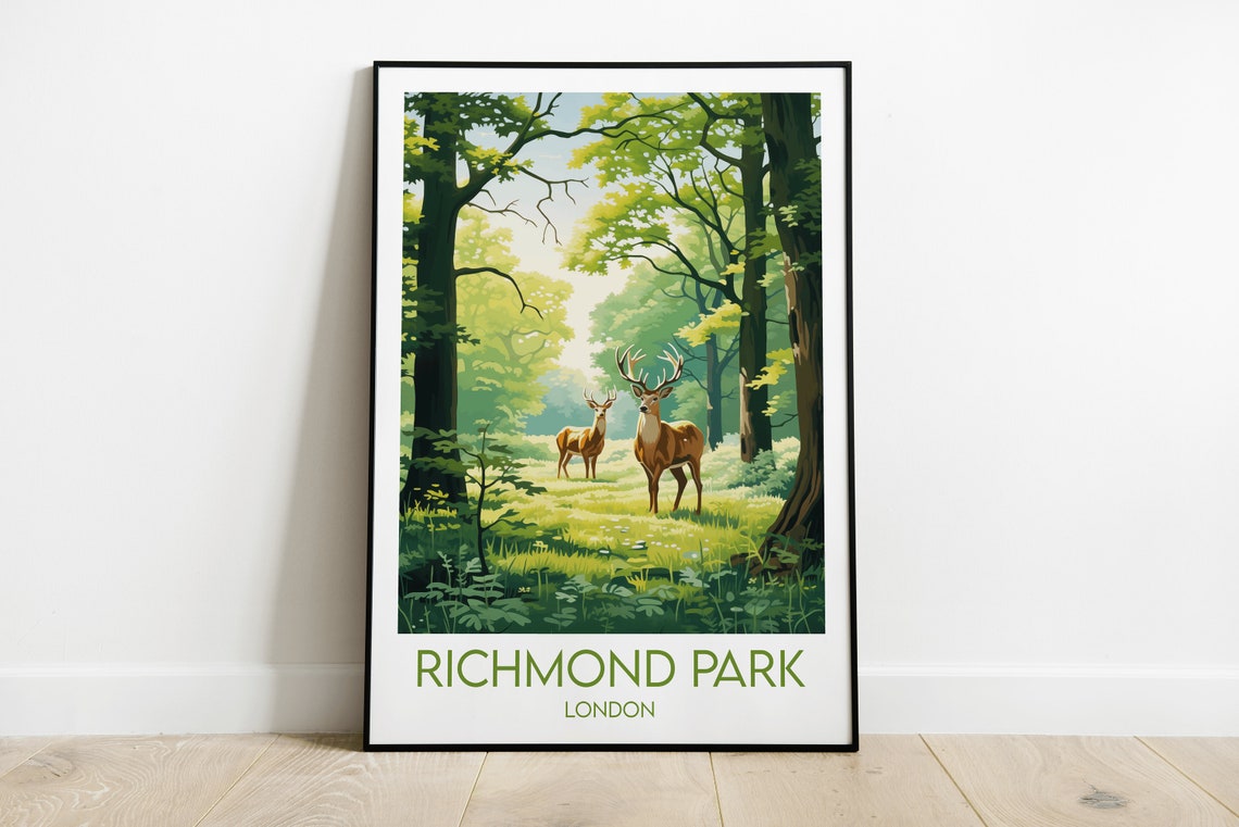 Richmond Park London Deer Forest Vintage Style Travel Poster