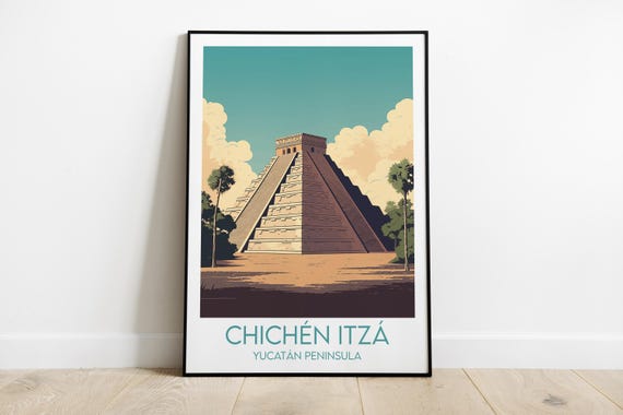 Chichen Itza Travel Print Mexico Poster Custom Personalised Wedding Birthday Gift