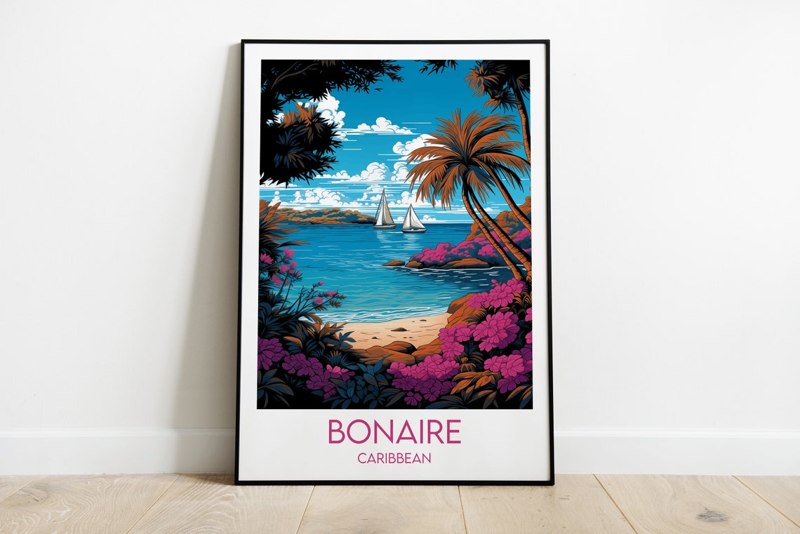 Bonaire Travel Print Caribbean Poster Custom Personalised Wedding Birthday Gift