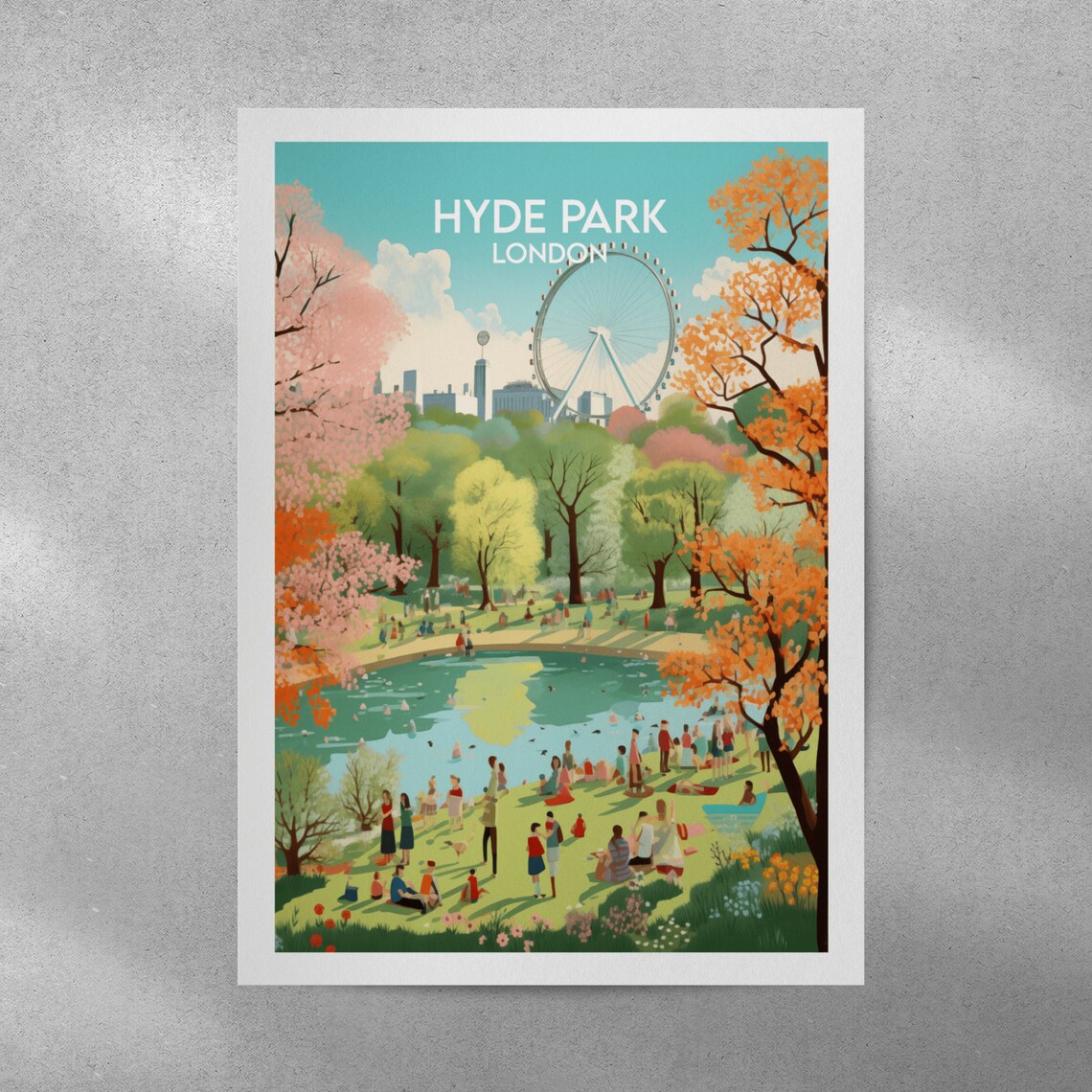 Hyde Park London Autumn Lake Boaters London Eye Scene Art Poster - Image 3