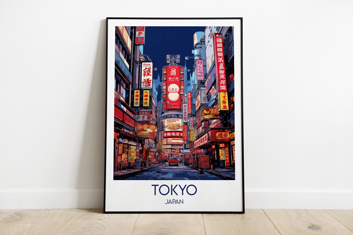 Tokyo Japan Neon Night Street Signs Cityscape Art Travel Poster
