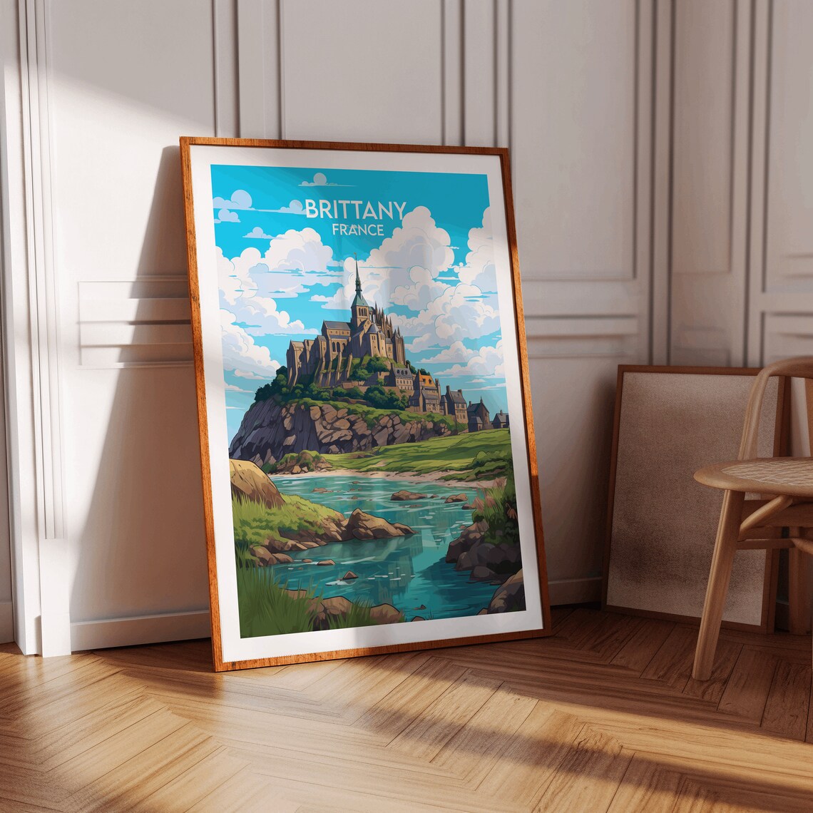 Brittany France Tidal Island Abbey Travel Illustration Poster - Image 3