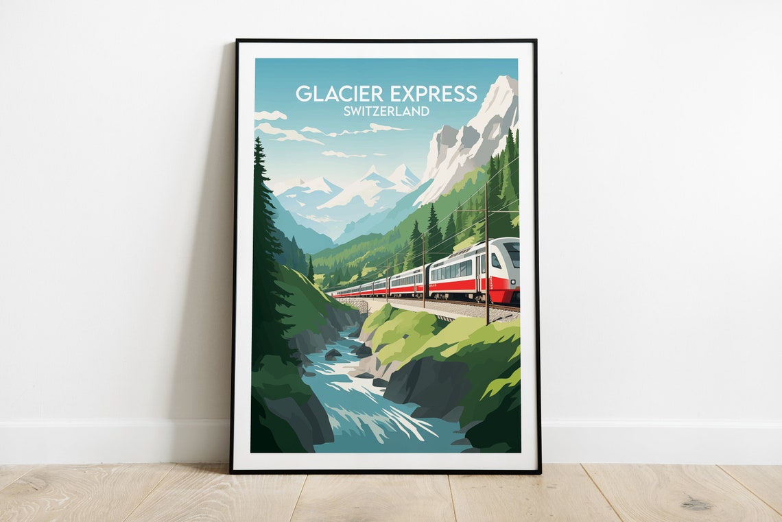Glacier Express Switzerland Vintage Mountain Train Travel Poster