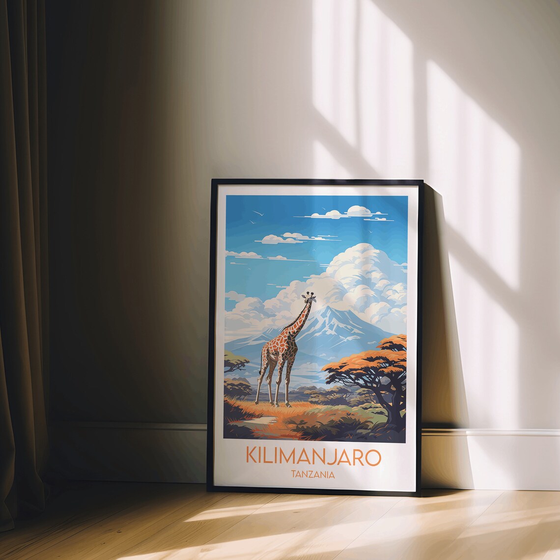 Kilimanjaro Tanzania Giraffe Savanna Mountain Travel Poster Art - Image 2