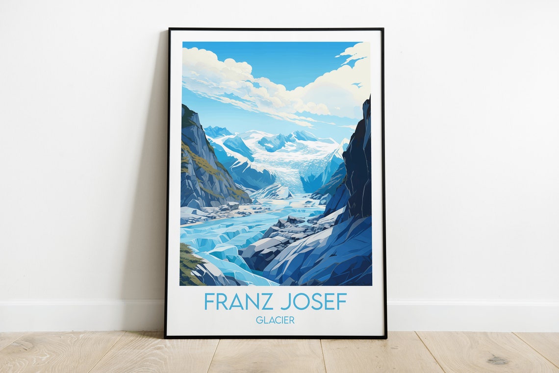 Franz Josef Glacier Ice Falls and Alpine Peaks Blue Valley Poster