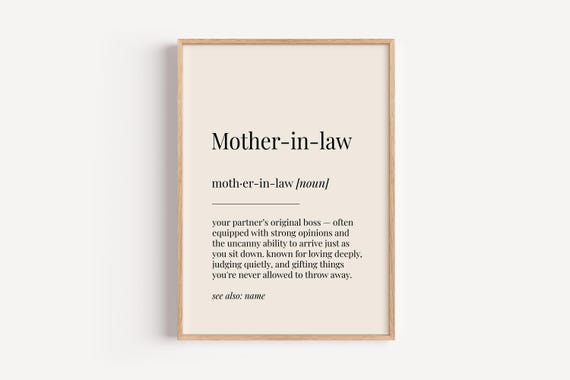 Mother In Law Definition Print Dictionary Poster Birthday Mothers Day Wall Art Funny Gift For Her