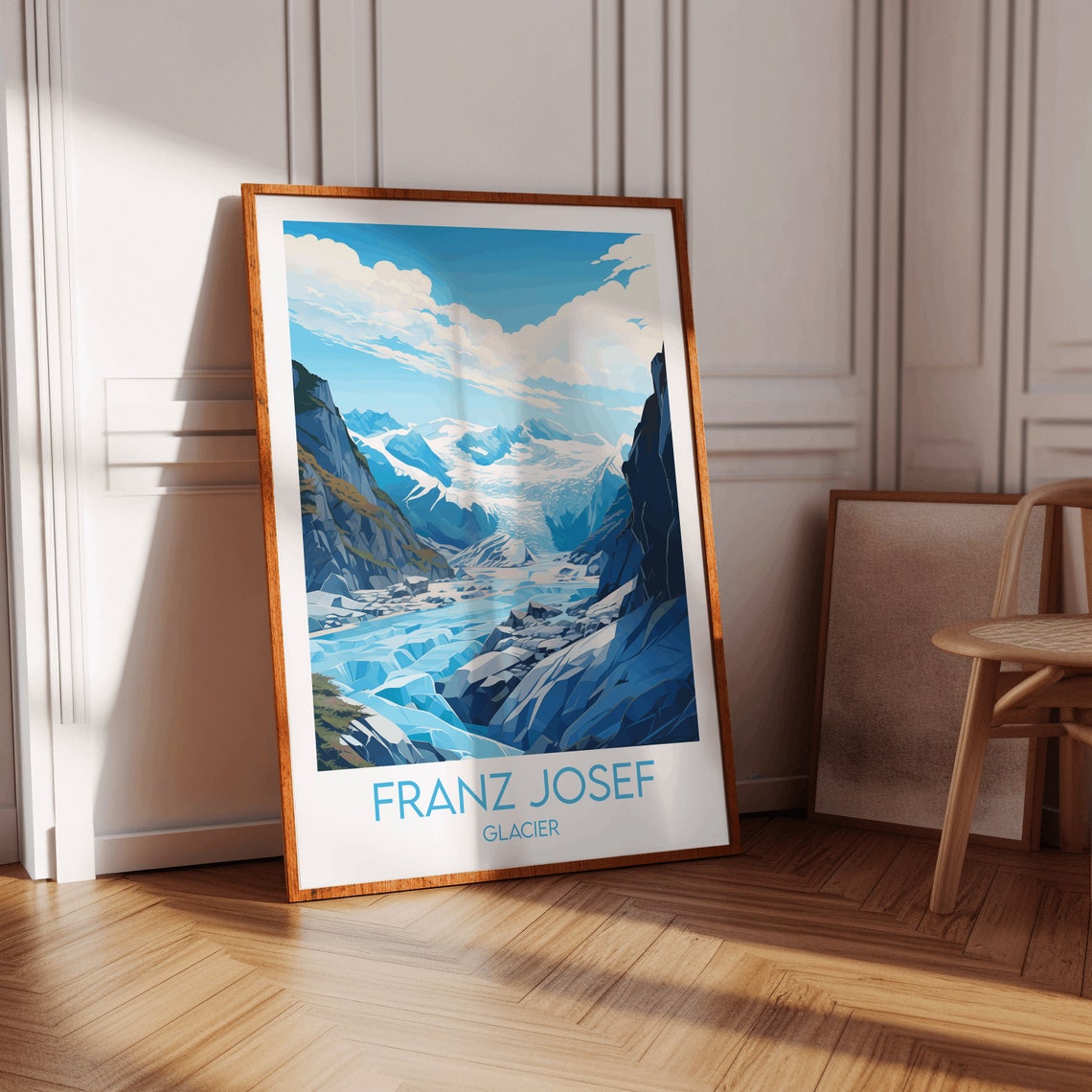 Franz Josef Glacier Ice Falls and Alpine Peaks Blue Valley Poster - Image 2