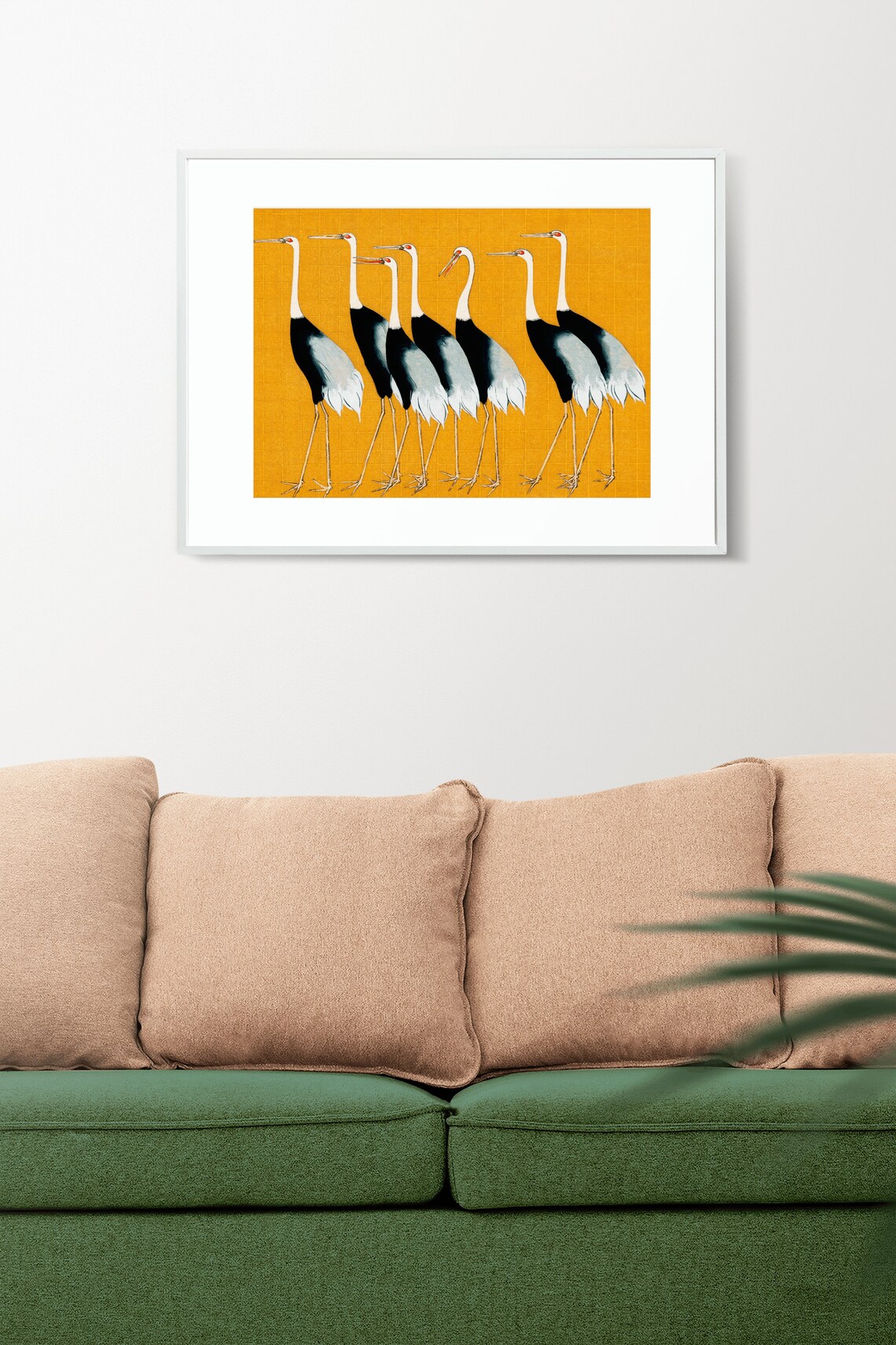 Japanese Golden Crowned Crane Flock Borderless Graphic Art Poster - Image 2