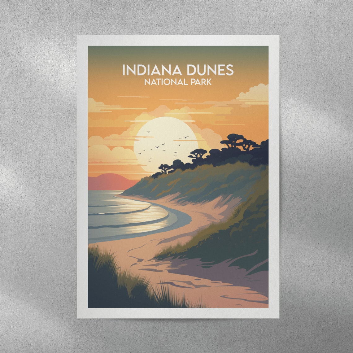 Indiana Dunes National Park Moonlit Beach Dusk Vintage Poster - Image 2