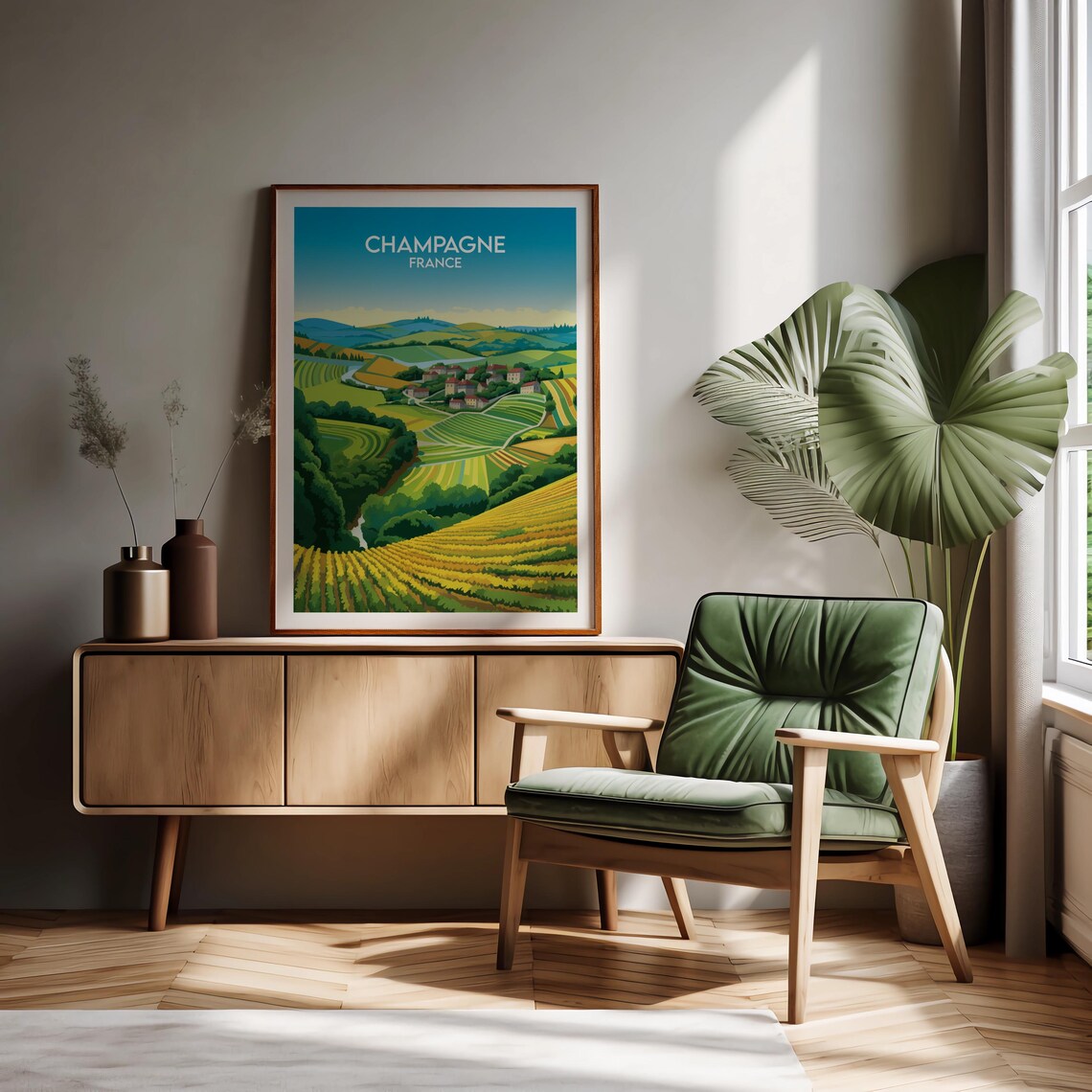 Champagne France Rolling Vineyards Village Vintage Travel Poster - Image 2