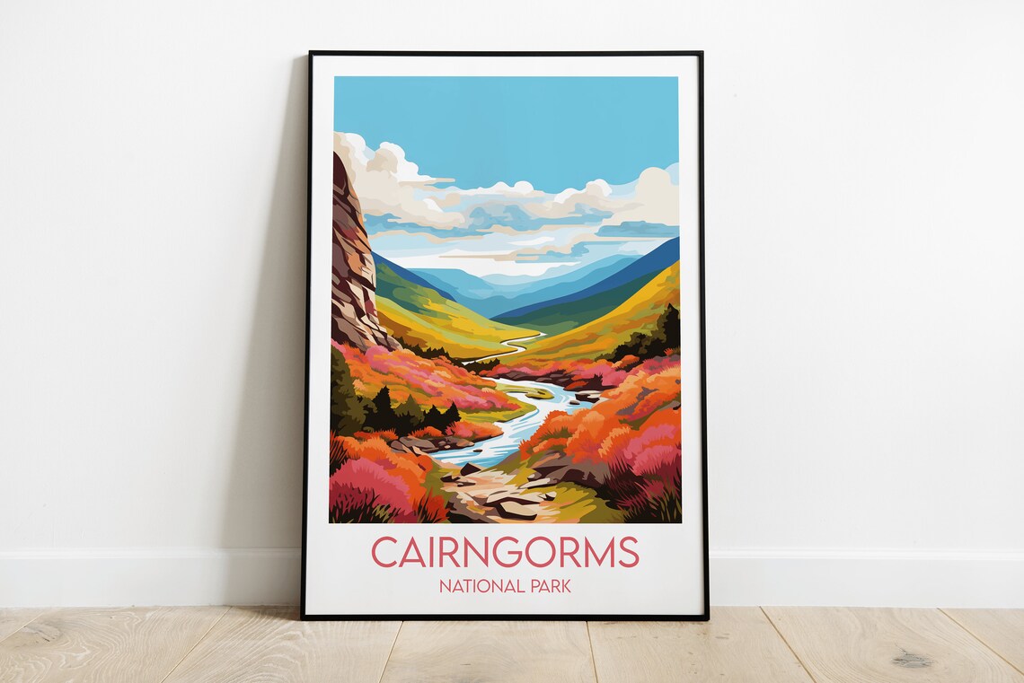 Cairngorms National Park Fall Colors River Valley Scenic Travel Poster