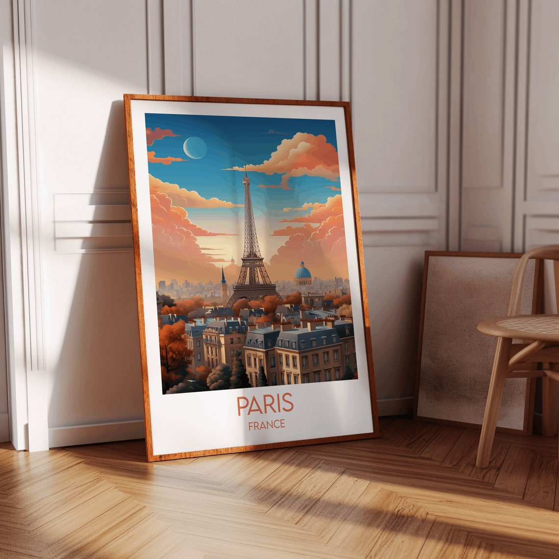 Paris France Eiffel Tower Autumn Sunset Rooftops Travel Poster - Image 2