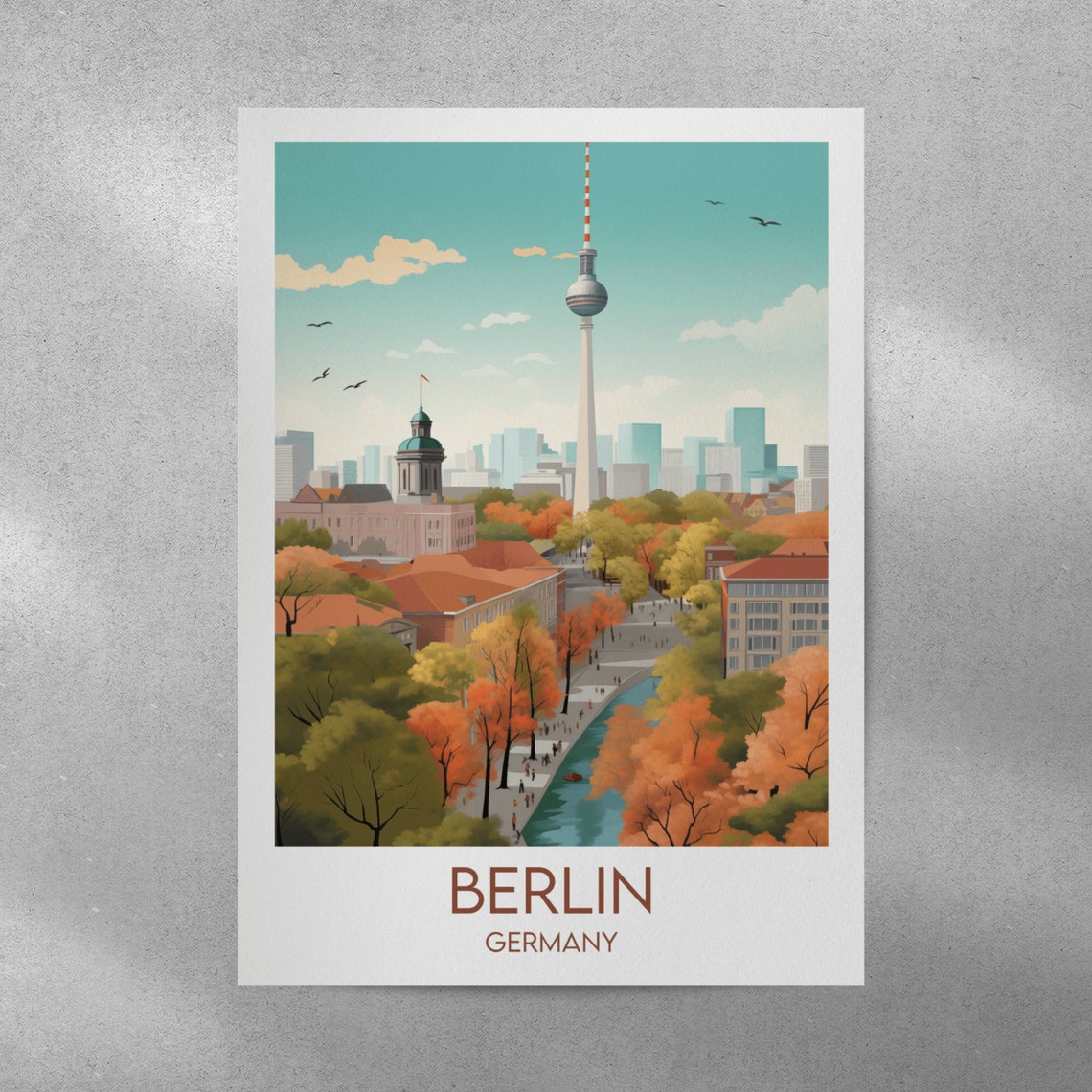 Berlin Germany TV Tower Autumn Skyline Retro Style Travel Poster - Image 5