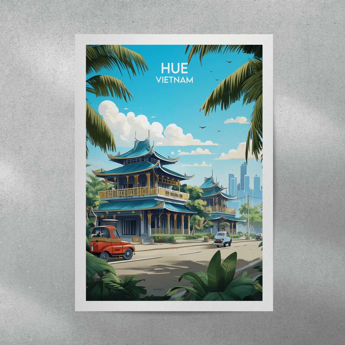Hue Vietnam Imperial Pagoda Street Palms Heritage City Art Poster - Image 3