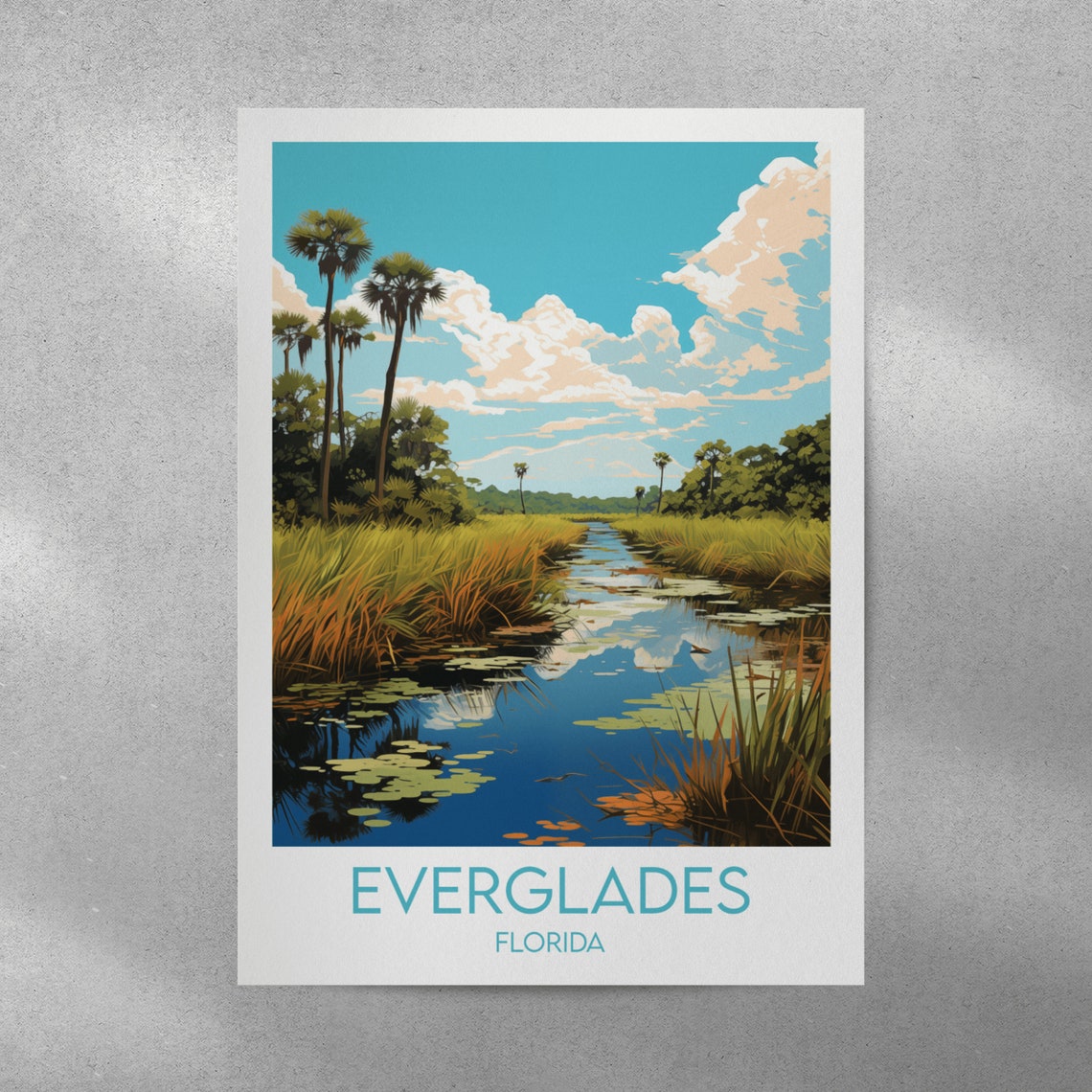 Everglades Florida Wetland River Palm Trees Sunrise Travel Poster - Image 3