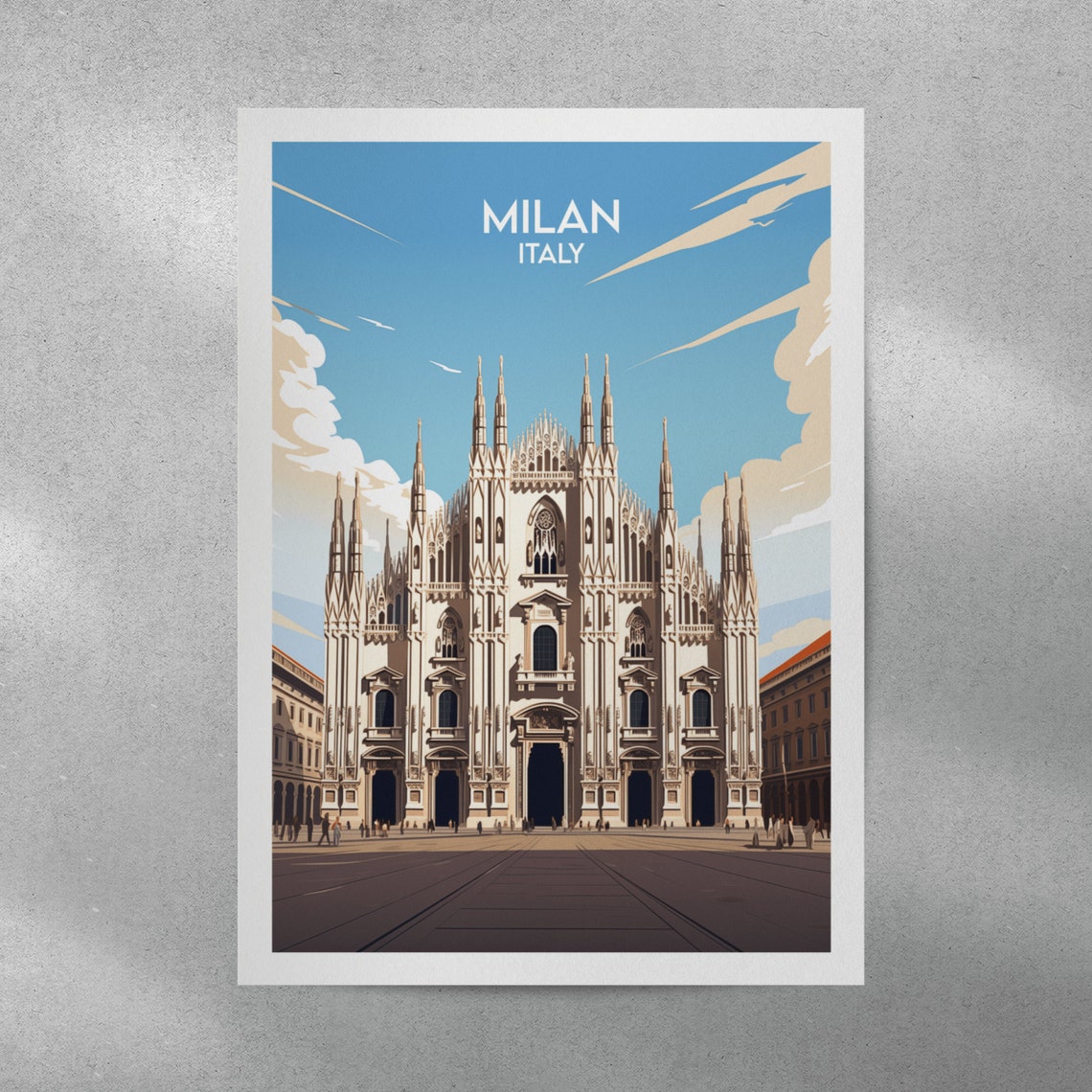 Milan Italy Gothic Duomo Cathedral Facade Vintage Travel Poster - Image 4