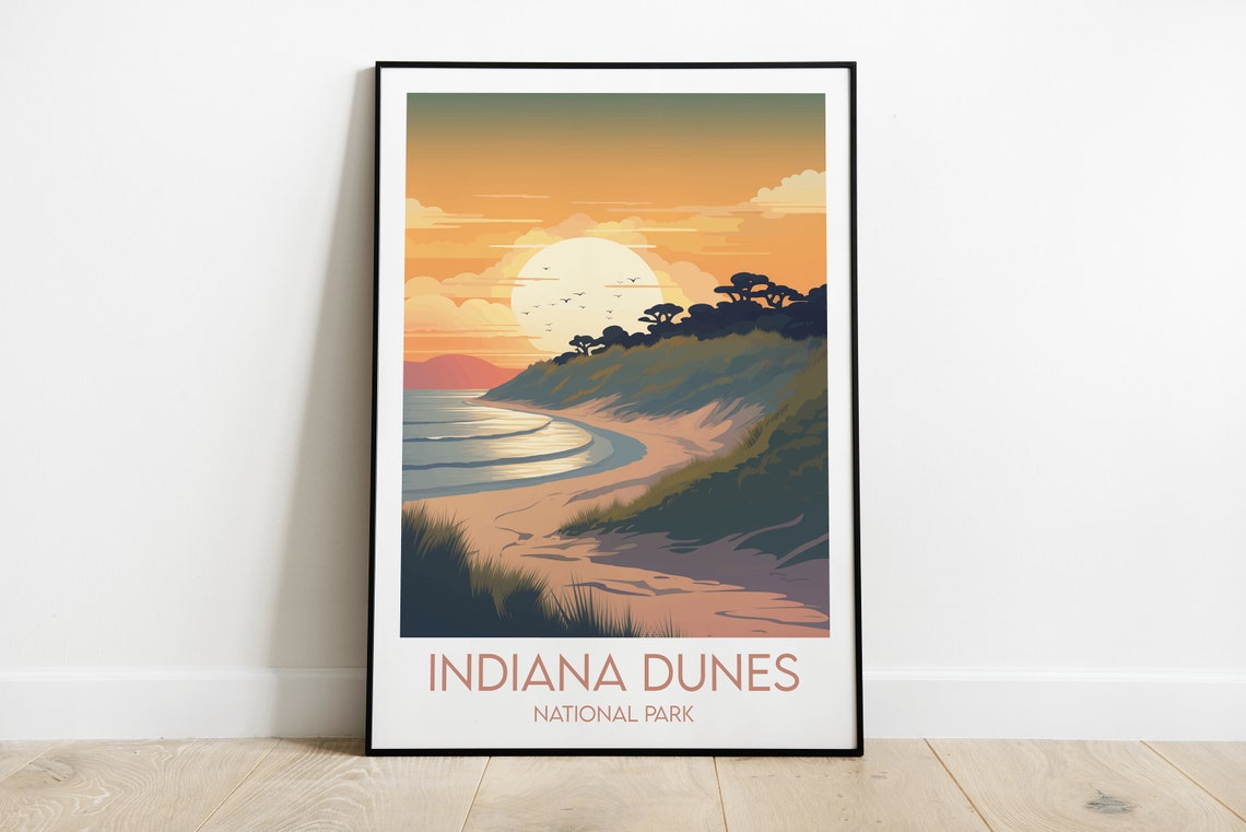 Indiana Dunes National Park Lake Michigan Sunset Beach Travel Poster