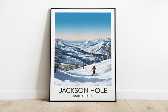 Jackson Hole Travel Print Wyoming Ski Poster Custom Personalised Wedding Birthday Gift