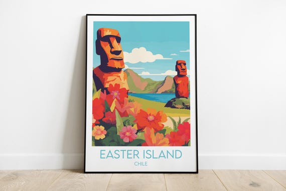 Easter Island Travel Print Chile Poster Custom Personalised Wedding Birthday Gift
