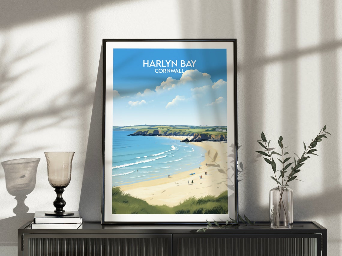 Harlyn Bay Cornwall Golden Beach Cliffs Vintage Travel Poster - Image 3