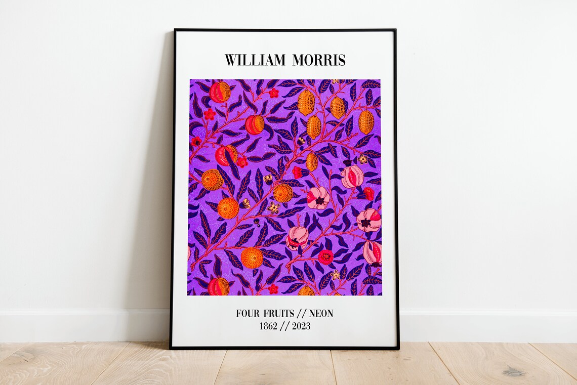 William Morris Four Fruits Neon Purple Orange Modern Art Print