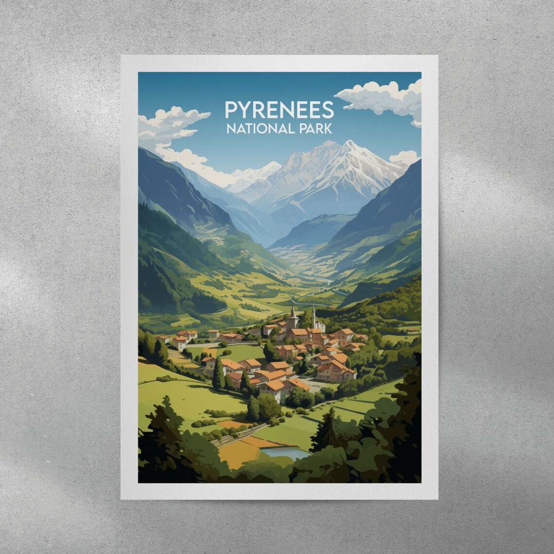 Pyrenees National Park France Vintage Alpine Valley Village Travel Poster - Image 4