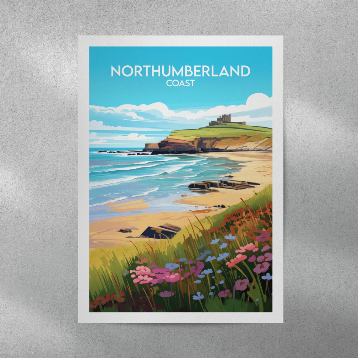 Northumberland Coast Sandy Beach Castle Headland Travel Poster - Image 2