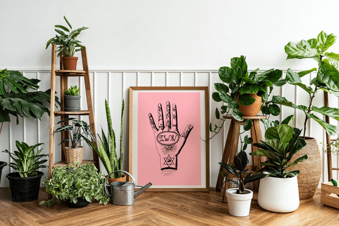 Vintage Horoscope Palm Chart Print Pink Astrology Palmistry Artwork - Image 2