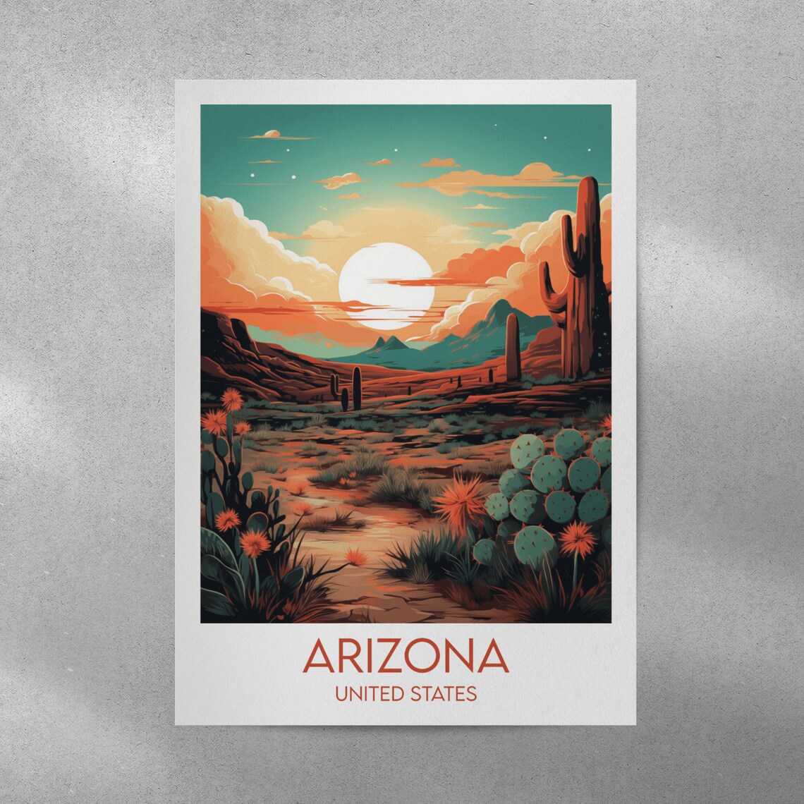 Arizona United States Blooming Cactus Desert Bloom Scene Travel Poster - Image 3