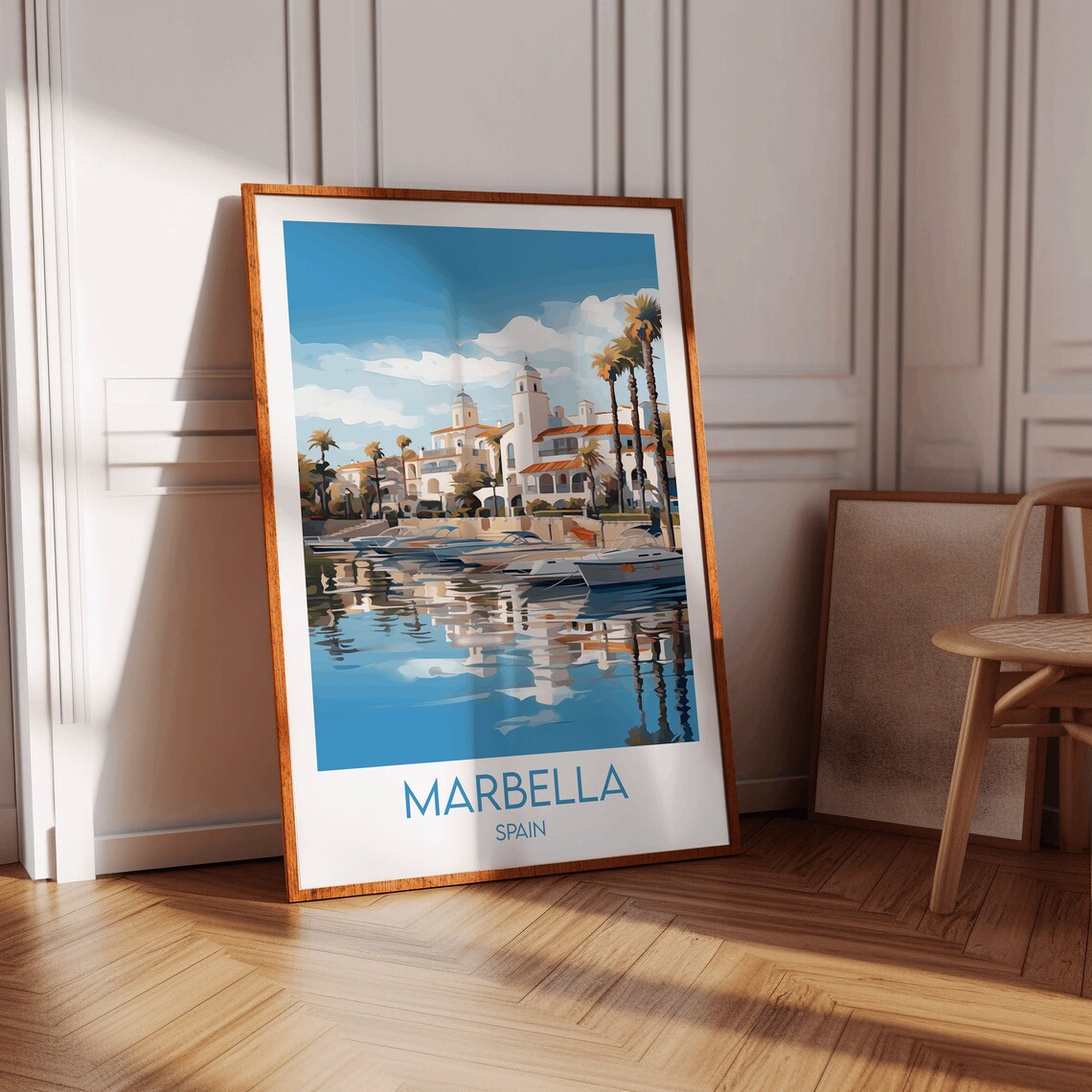 Marbella Spain Marina Harbor Palm Waterfront Vintage Travel Poster - Image 3