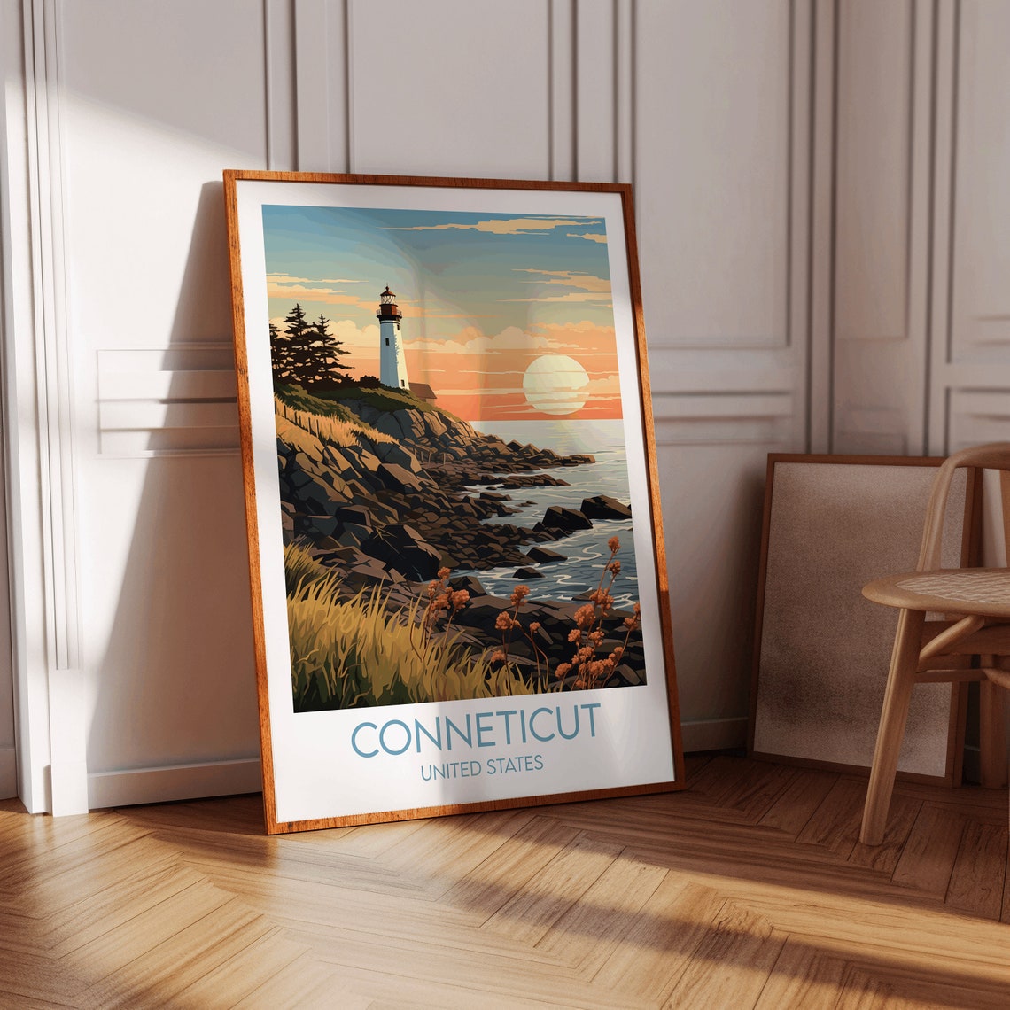 Connecticut New England Lighthouse Ocean Cliffs Travel Poster - Image 2