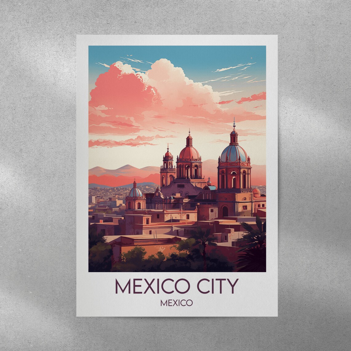 Mexico City Mexico Cathedral Sunset Skyline Travel Poster Art - Image 5