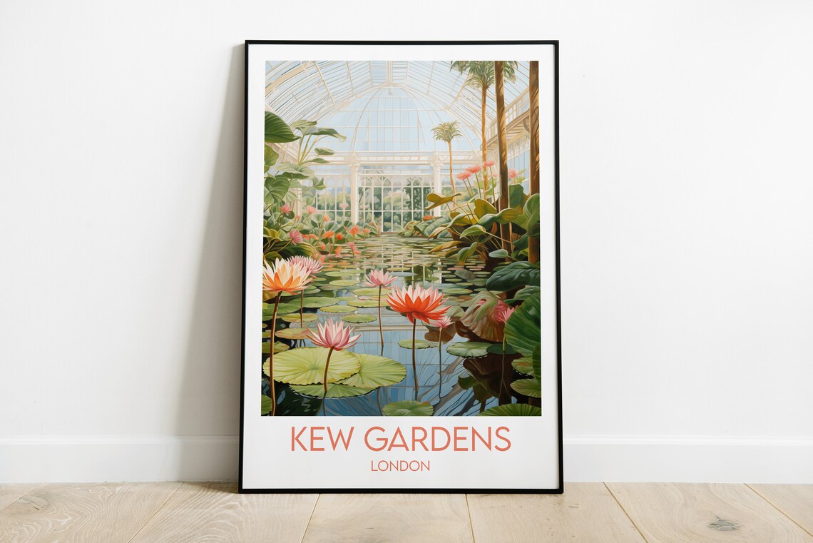Kew Gardens London Water Lily Pond Glasshouse Blossom Poster