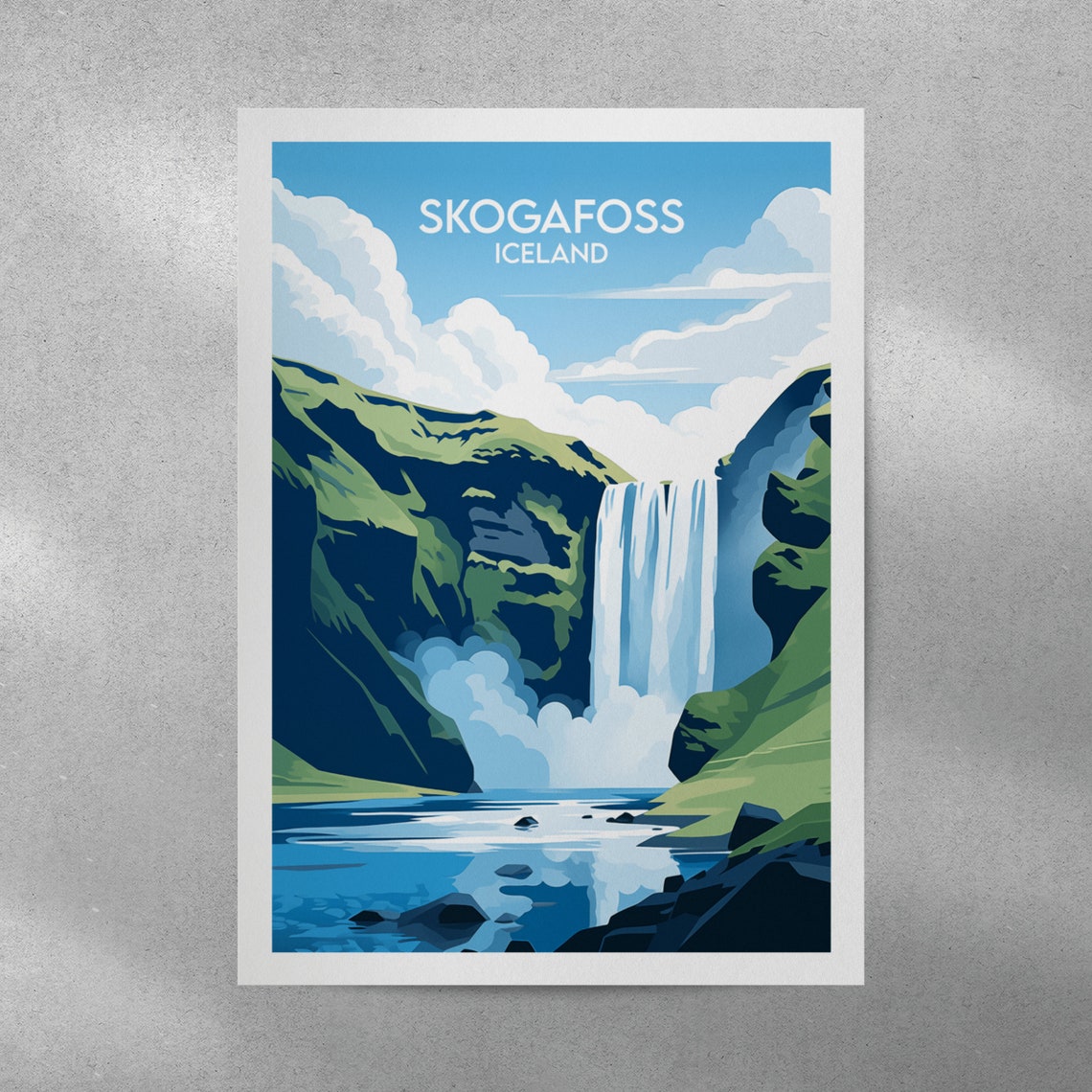 Skogafoss Iceland Falls Dramatic Waterfall Retro Travel Poster - Image 4
