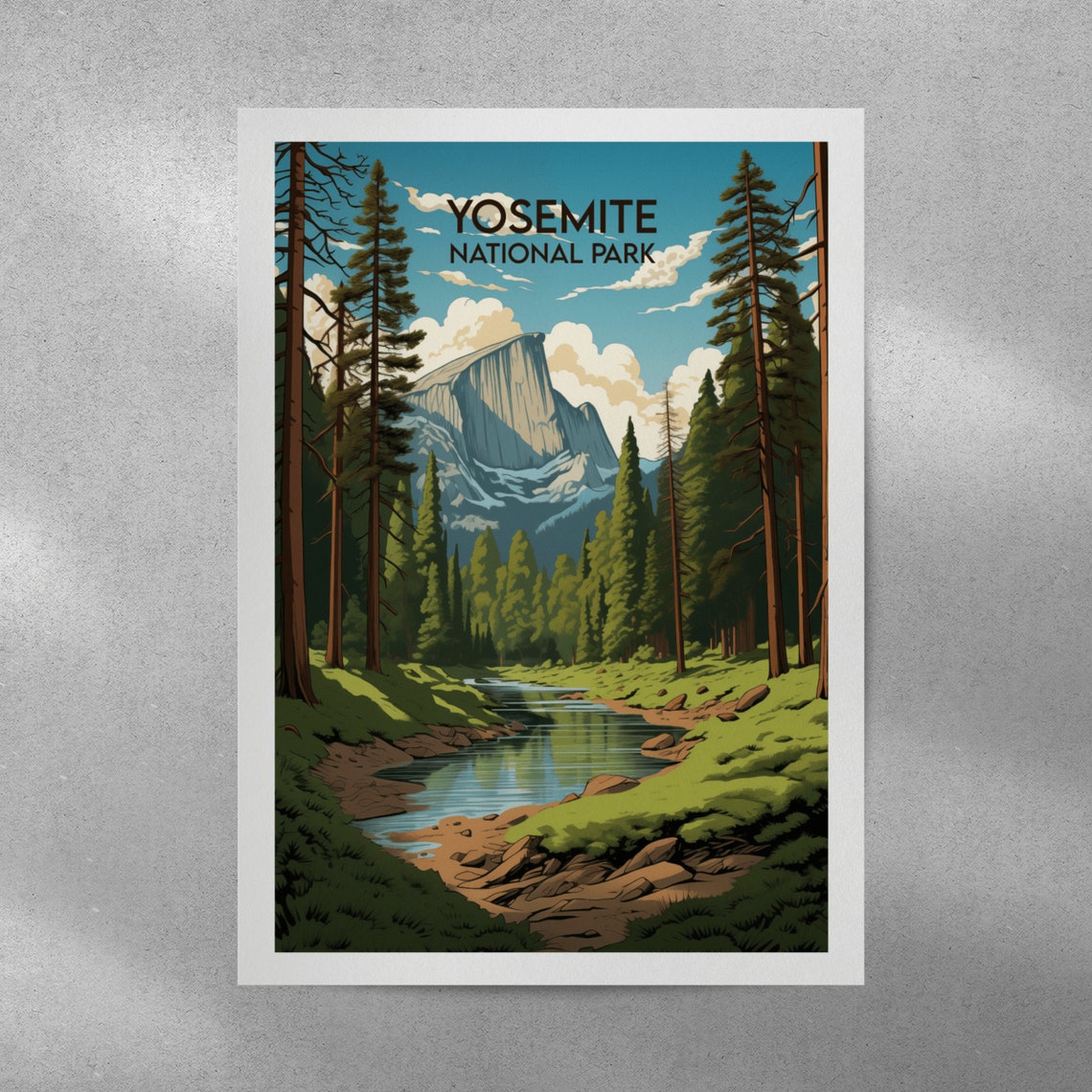 Scenic Vintage Yosemite National Park Half Dome River Poster - Image 3