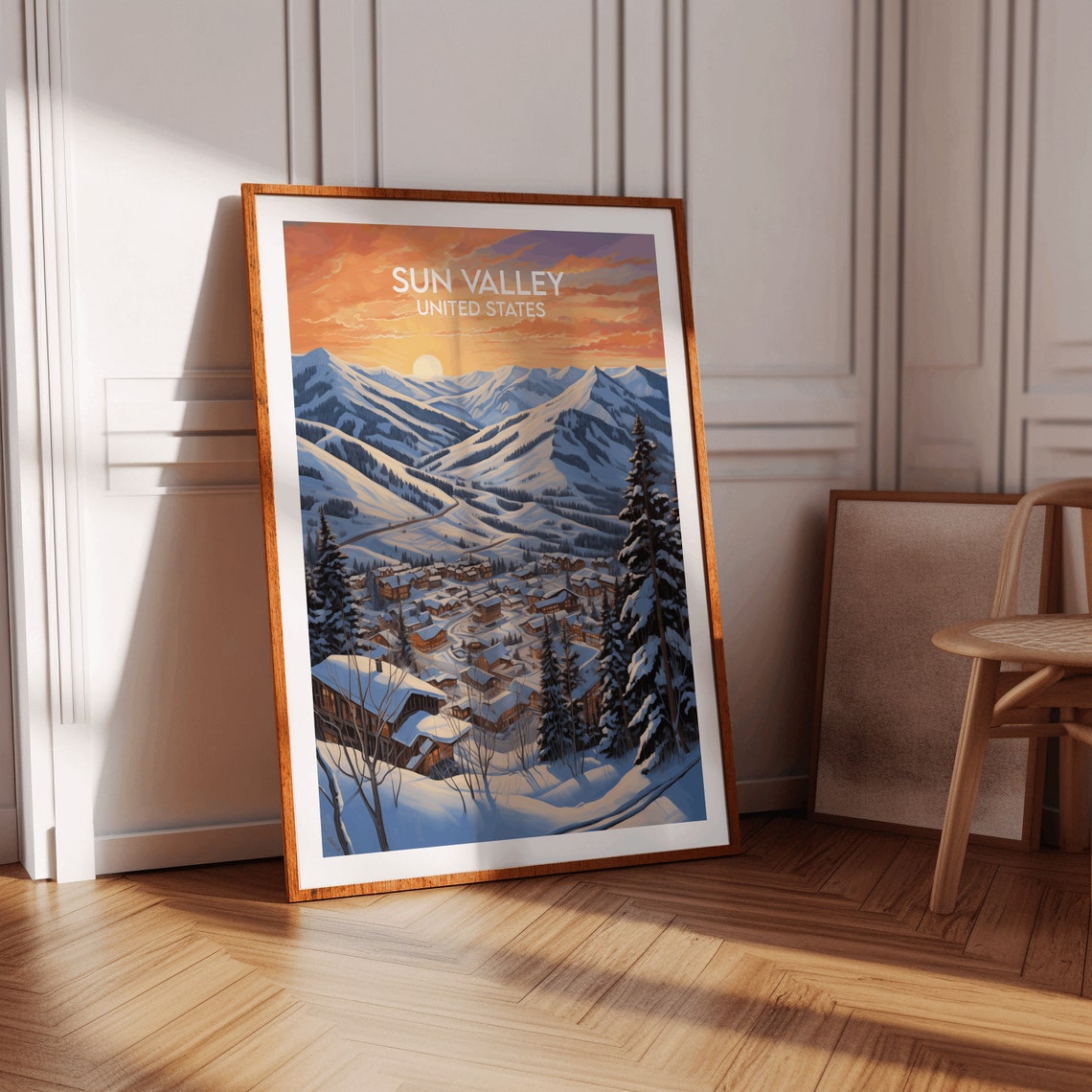 Sun Valley United States Mountain Sunset Ski Village Travel Poster - Image 3