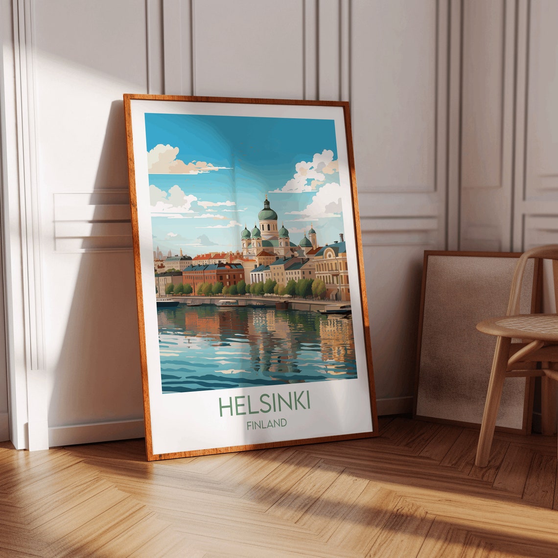 Helsinki Finland Colorful Waterfront Reflections Nordic Art Poster - Image 2