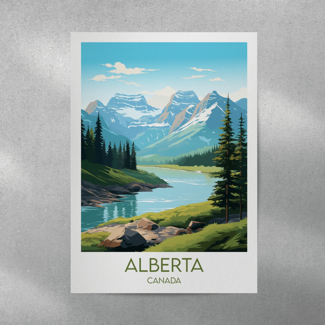 Alberta Canada Summer Rocky Mountain Lake Scene Travel Poster - Image 3