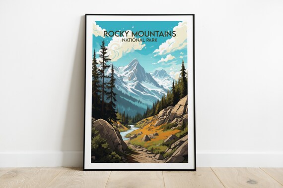 Rocky Mountains National Park Snowy Peaks Vintage Travel Poster