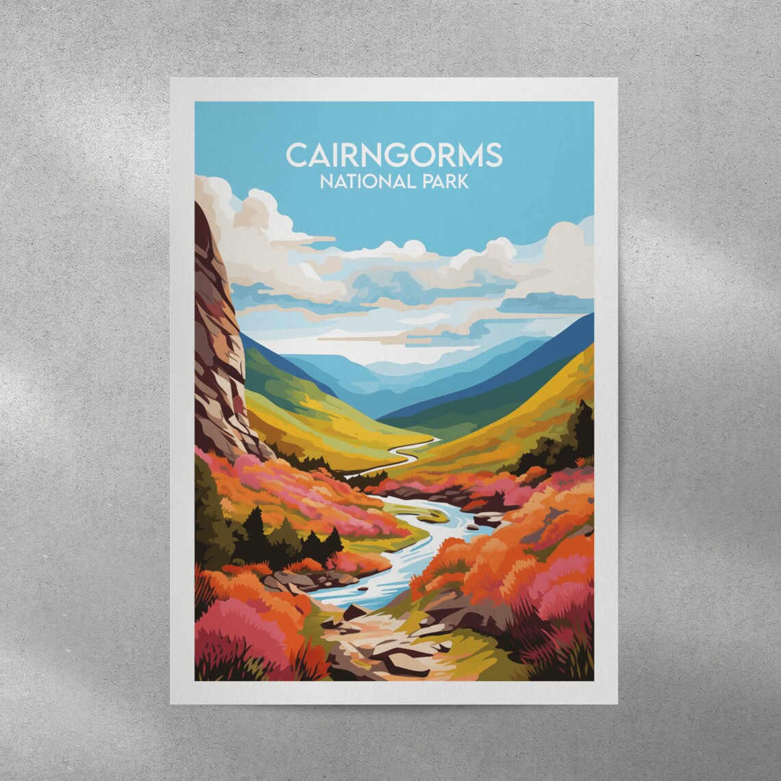 Cairngorms National Park Autumn Valley River Crag Vintage Travel Poster - Image 2