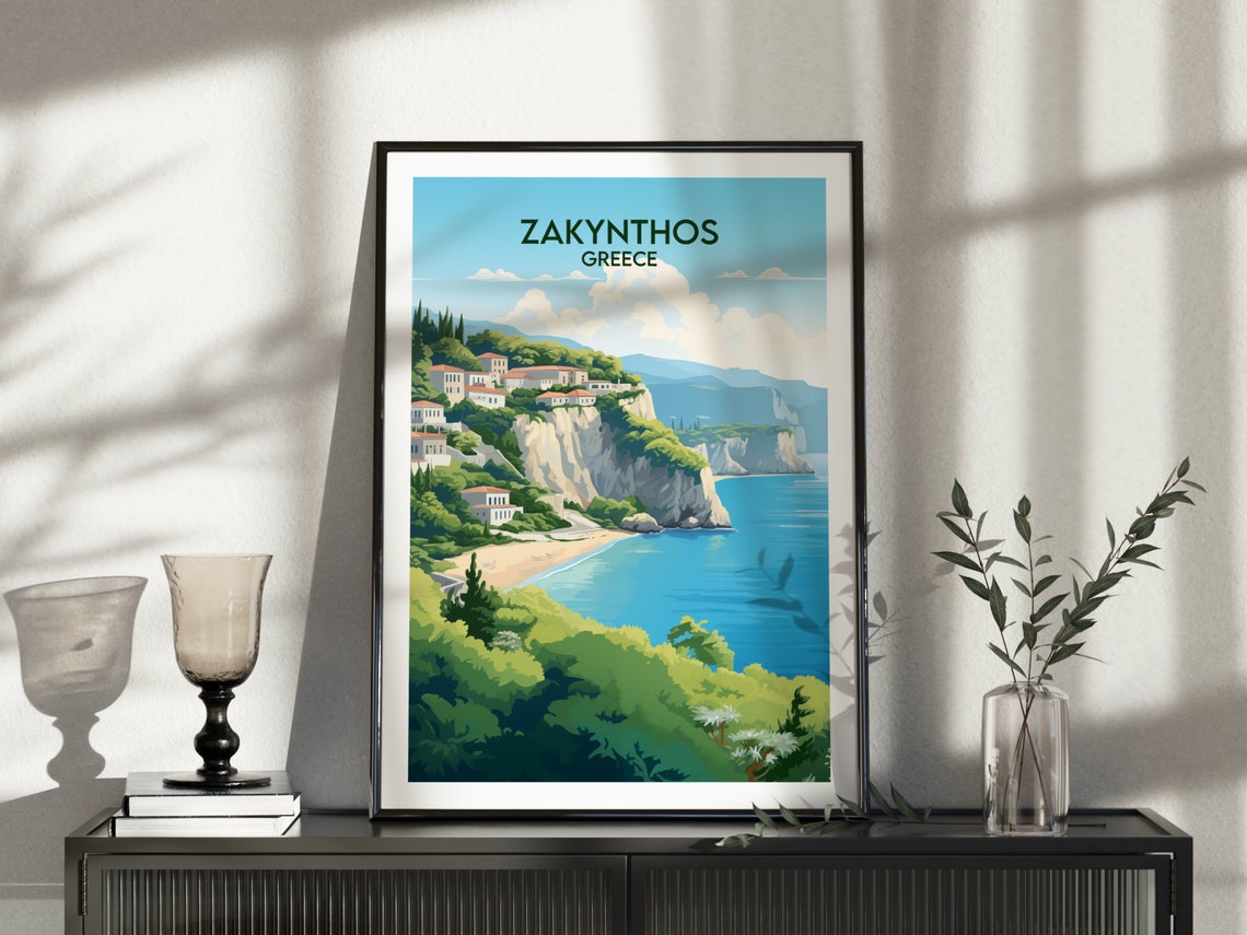 Zakynthos Greece Cliffs Sea View Hillside Village Travel Poster - Image 5