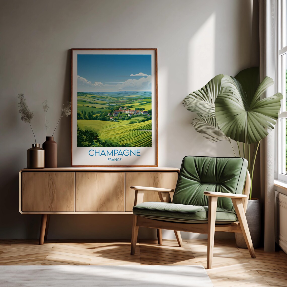 Champagne France Sunlit Vineyard Hills Village Vintage Travel Poster - Image 2
