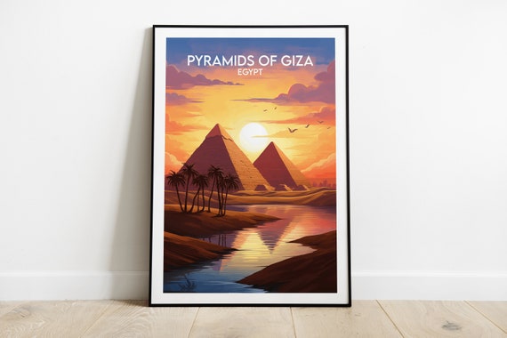 Great Pyramids Of Giza Travel Print Cairo Egypt Poster Custom Personalised Wedding Birthday Gift
