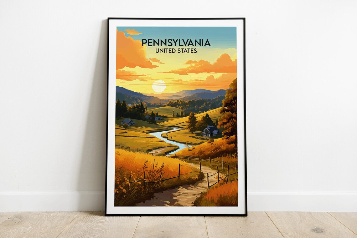 Pennsylvania United States Golden Sunset Countryside Travel Poster