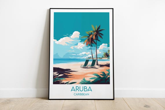 Aruba Travel Print Caribbean Poster Custom Personalised Wedding Birthday Gift